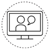 Black webinar icon inside dotted circle