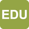 The letters E and D and U written in white on a green background square.
